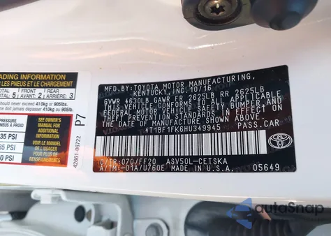 2017 Toyota Camry Se из США, поврежденный, VIN 4T1BF1FK6HU349945